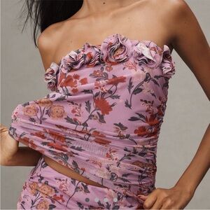 NWT Anthropologie Tube Top Floral 3D Blooms Lilac Red SIZE Medium